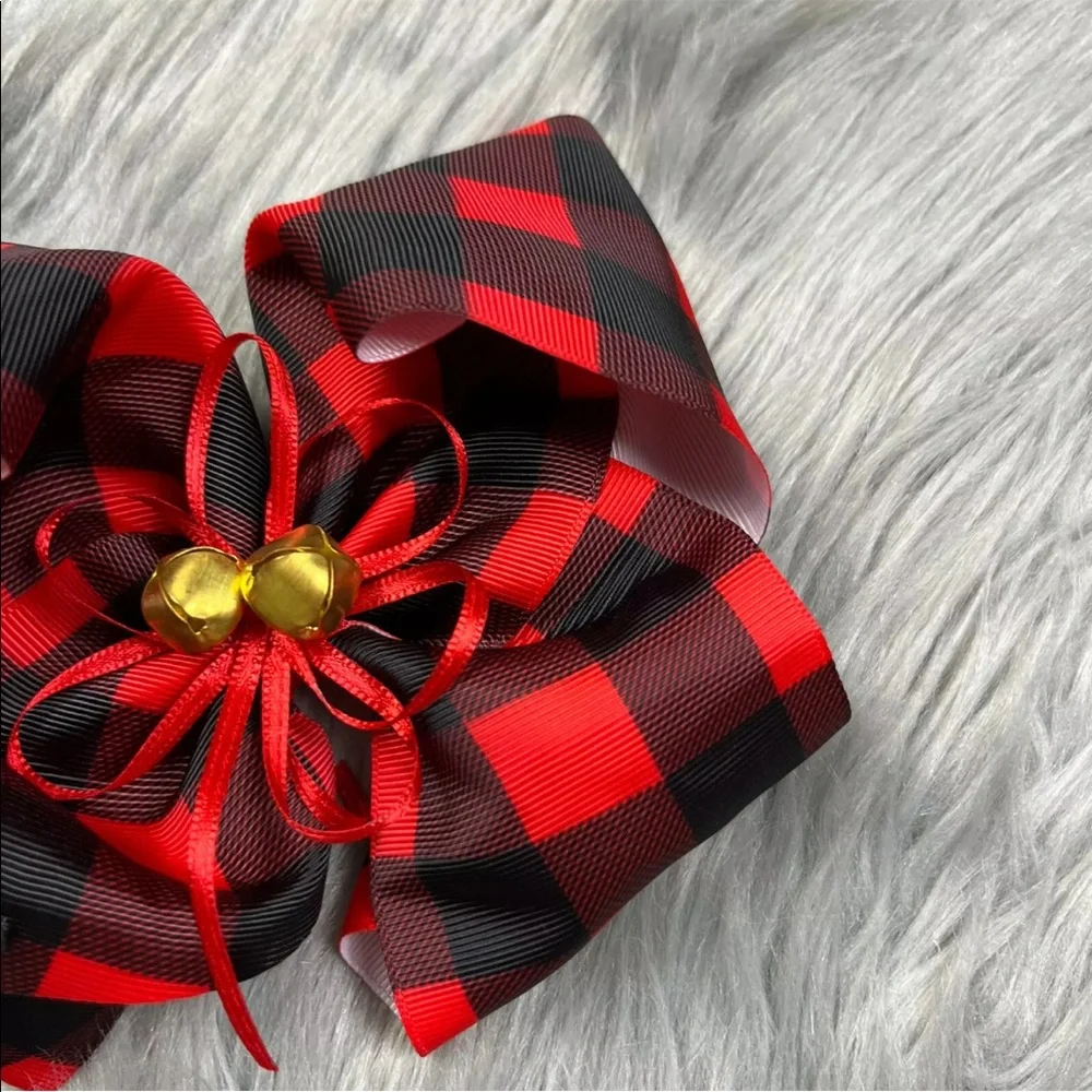 Jojo Siwa Christmas Holiday Red Black Buffalo Plaid Jingle Bell Big Bow